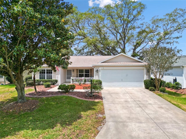 8097 SE 174th Belhaven Loop, The Villages, FL 32162 - single story home featuring an attached garage, concrete driveway, a front yard, covered porch, and roof with shingles