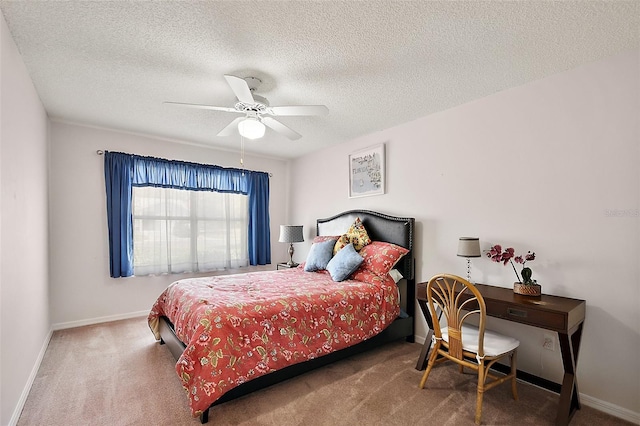 518 Alcazar Ct, The Villages, FL 32159 - bedroom featuring baseboards, ceiling fan, a textured ceiling, and carpet flooring