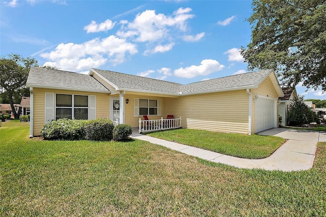 518 Alcazar Ct, The Villages, FL 32159 - ranch-style house with a garage, covered porch, a front lawn, and concrete driveway