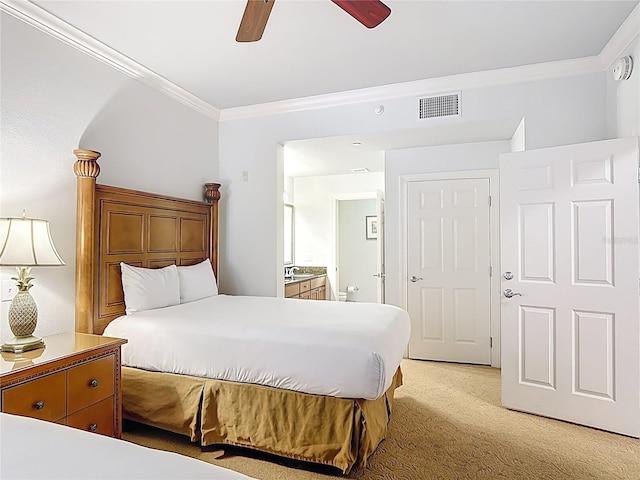 1356 Centre Court Ridge Dr Unit 103, Reunion, FL 34747 - bedroom featuring light colored carpet, ceiling fan, crown molding, and visible vents