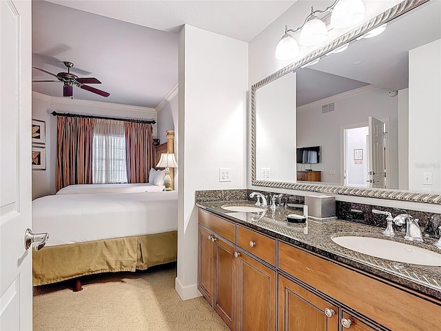 1356 Centre Court Ridge Dr Unit 103, Reunion, FL 34747 - full bathroom with a ceiling fan, visible vents, a sink, and crown molding