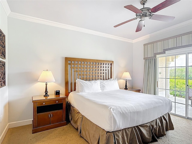 1356 Centre Court Ridge Dr Unit 103, Reunion, FL 34747 - bedroom with baseboards, light colored carpet, access to outside, and ornamental molding
