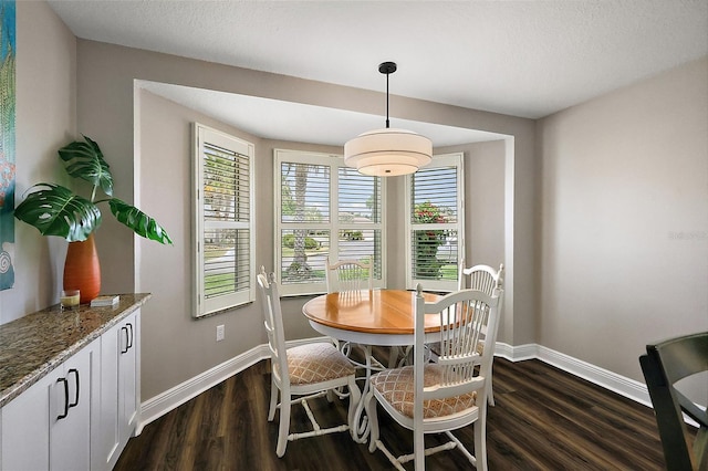dining space featuring dark wood-style floors and baseboards