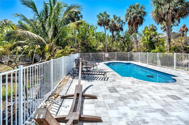 view of pool with fence, a patio, and a fenced in pool