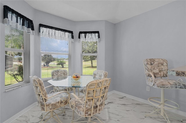 dining room featuring baseboards and marble finish floor