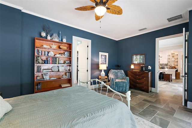 6905 Clayton St, Mount Dora, FL 32757 - bedroom with ornamental molding, ceiling fan, and baseboards