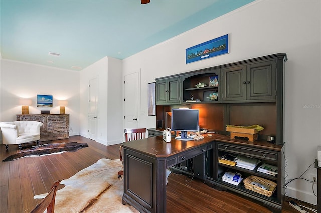 6905 Clayton St, Mount Dora, FL 32757 - office area featuring wood finished floors, baseboards, and crown molding