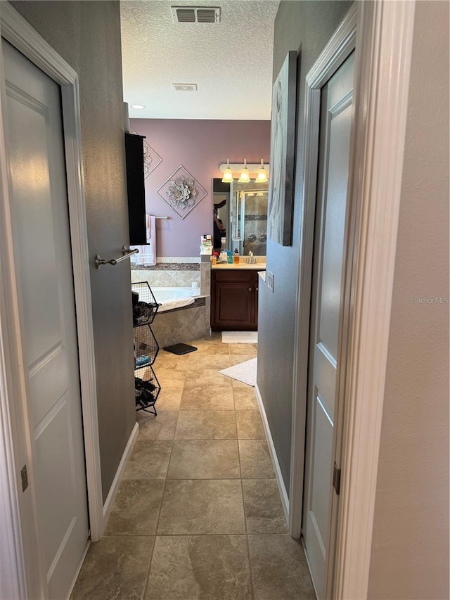 2504 Cavender Creek Rd, Minneola, FL 34715 - bathroom with vanity, a textured ceiling, and a bath
