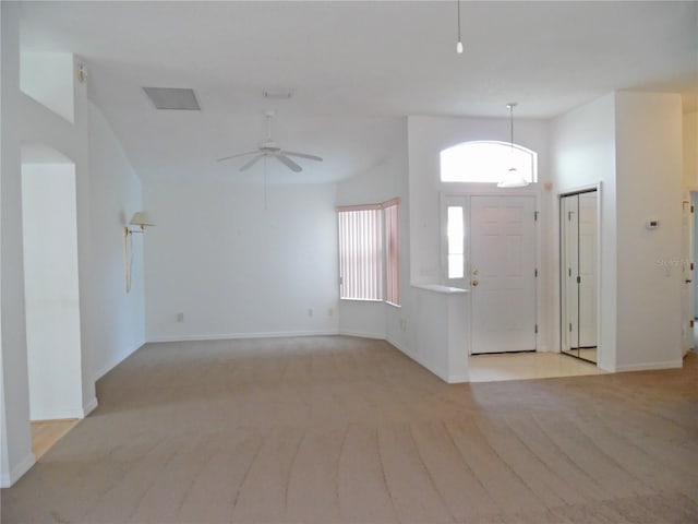 739 Cortez Ave, The Villages, FL 32159 - entryway featuring light colored carpet and a ceiling fan