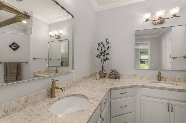 8492 Hartford Way, Mount Dora, FL 32757 - bathroom featuring double vanity and ornamental molding