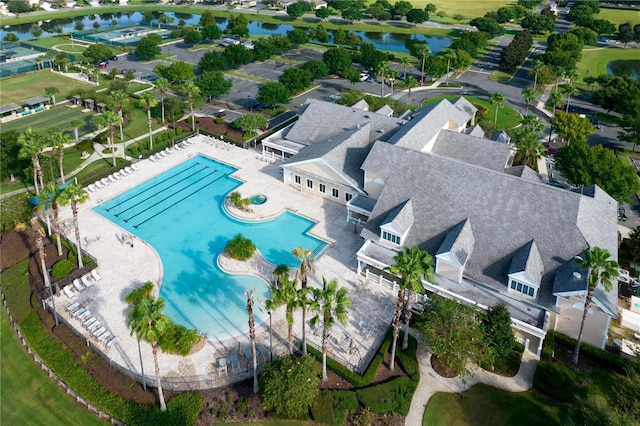 8492 Hartford Way, Mount Dora, FL 32757 - aerial view of a pool and a nearby body of water