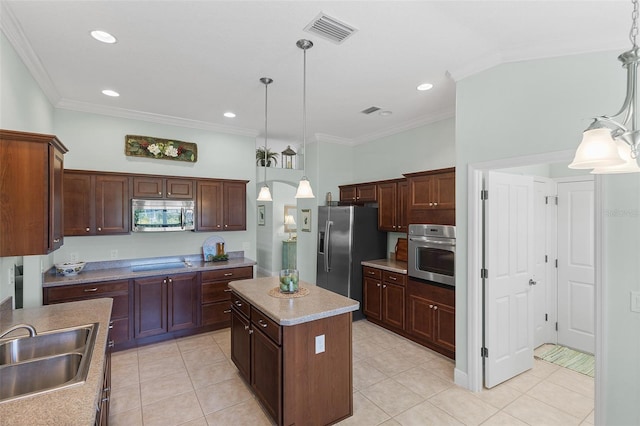 1140 Eureka Mill Run, The Villages, FL 32162 - kitchen with a sink, light tile patterned floors, visible vents, and appliances with stainless steel finishes