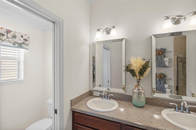 1140 Eureka Mill Run, The Villages, FL 32162 - bathroom with a sink, double vanity, toilet, and walk in shower