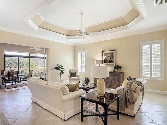1842 Lake Ridge Dr, The Villages, FL 32162 - living area with a ceiling fan, visible vents, and a healthy amount of sunlight