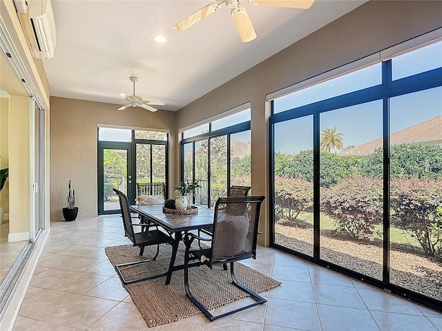 1842 Lake Ridge Dr, The Villages, FL 32162 - sunroom featuring tile patterned floors, a wall mounted AC, and a textured wall
