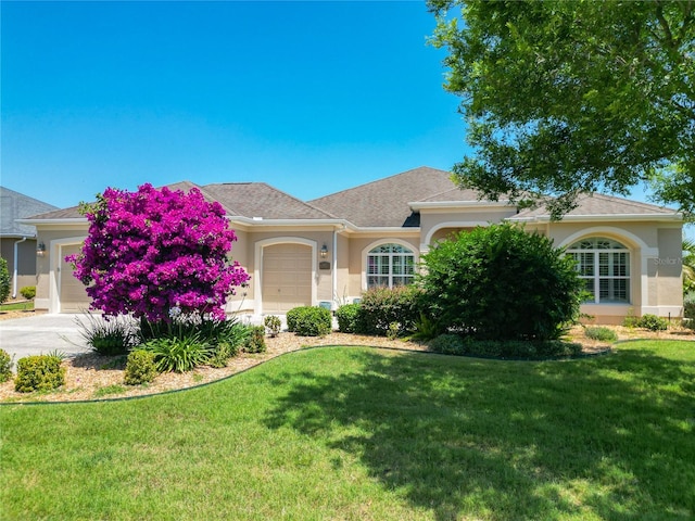1842 Lake Ridge Dr, The Villages, FL 32162 - single story home featuring a garage, stucco siding, driveway, and a front yard