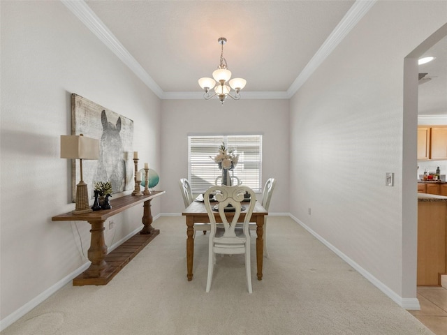 951 Chapman Loop, The Villages, FL 32162 - dining room with a chandelier, ornamental molding, light colored carpet, and baseboards