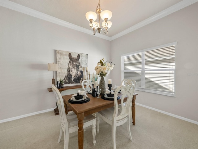 951 Chapman Loop, The Villages, FL 32162 - dining space featuring a chandelier, carpet floors, crown molding, and baseboards