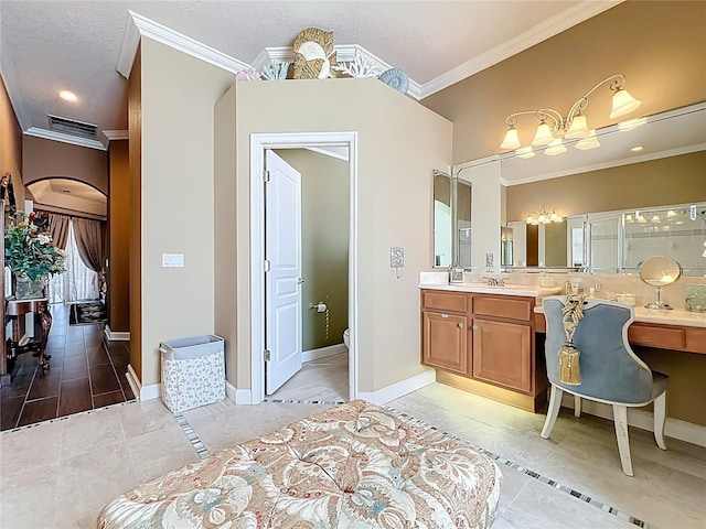 1473 Lakemist Ln, Clermont, FL 34711 - full bathroom with visible vents, ornamental molding, tile patterned flooring, and vanity