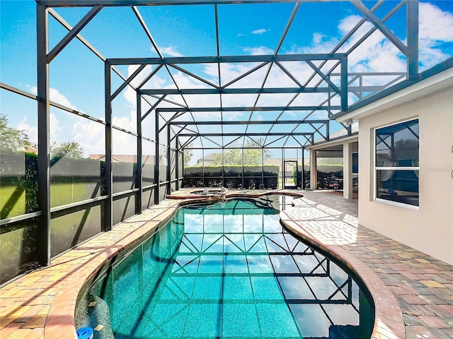 1473 Lakemist Ln, Clermont, FL 34711 - view of pool featuring a patio, a pool with connected hot tub, and glass enclosure