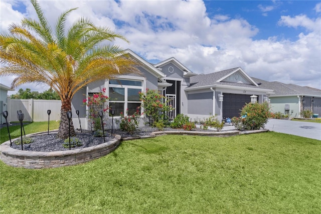 2129 Landrea Loop, The Villages, FL 32163 - view of front of property featuring concrete driveway, fence, a front yard, and a garage