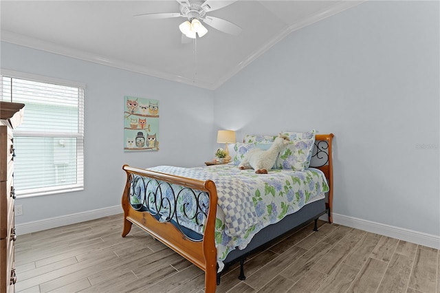 2129 Landrea Loop, The Villages, FL 32163 - bedroom featuring vaulted ceiling, ornamental molding, and wood finished floors