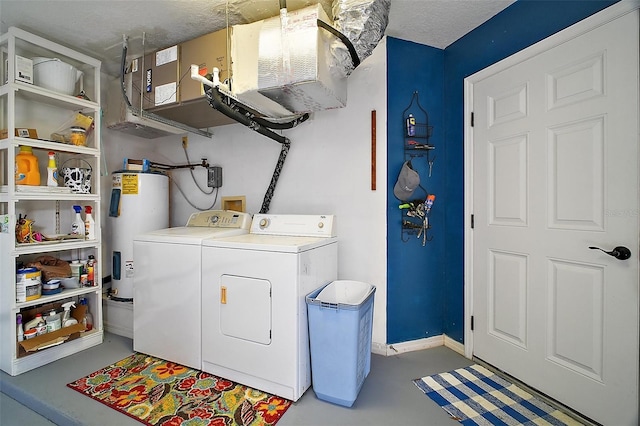 laundry room with separate washer and dryer, baseboards, laundry area, and electric water heater