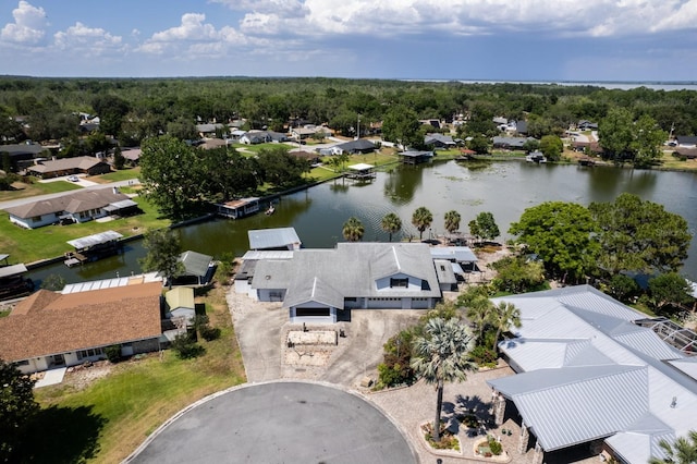 bird's eye view featuring a residential view and a water view