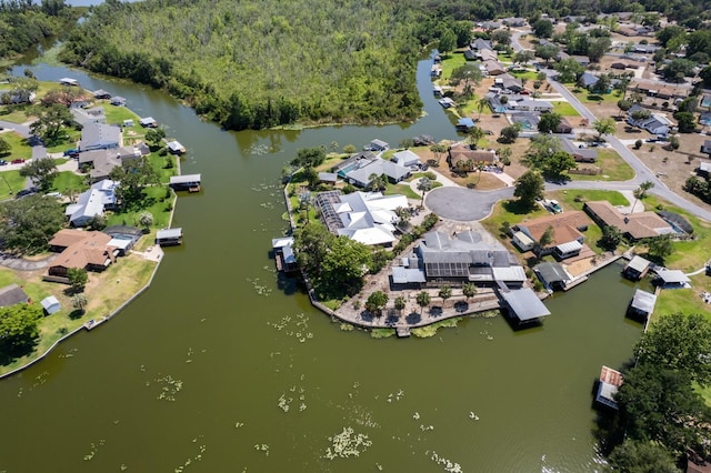 aerial view featuring a residential view and a water view