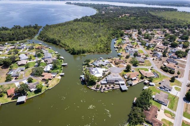 aerial view featuring a water view and a residential view