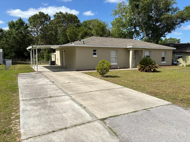 4046 E Bennett St, Inverness, FL 34453 - ranch-style house with an attached carport, stucco siding, concrete driveway, and a front lawn