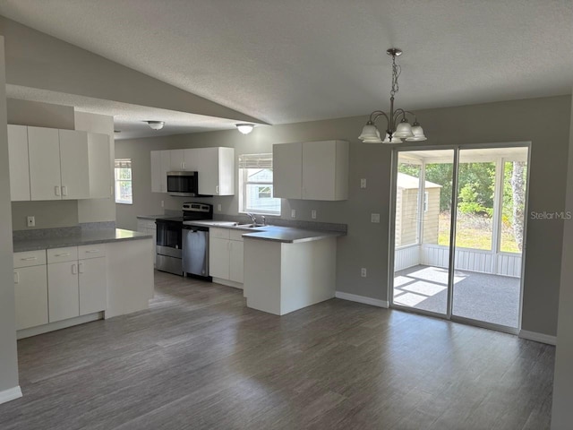 4046 E Bennett St, Inverness, FL 34453 - kitchen with baseboards, lofted ceiling, wood finished floors, and stainless steel appliances