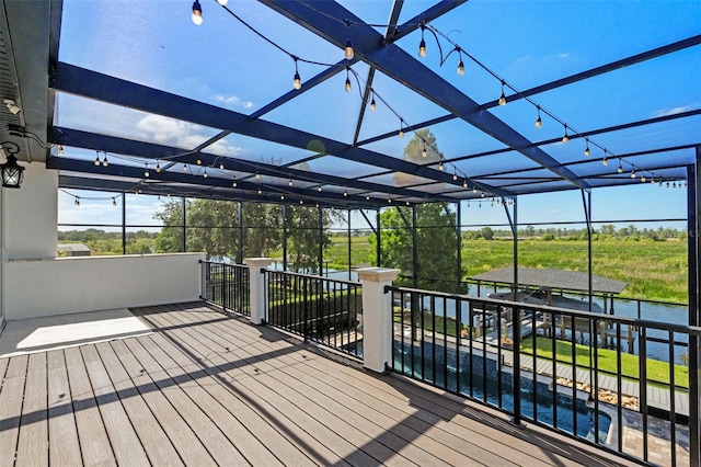 wooden terrace with glass enclosure