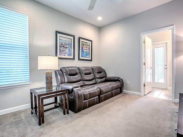 3775 Brantley Place Cir, Apopka, FL 32703 - living room featuring ceiling fan, baseboards, carpet, and recessed lighting