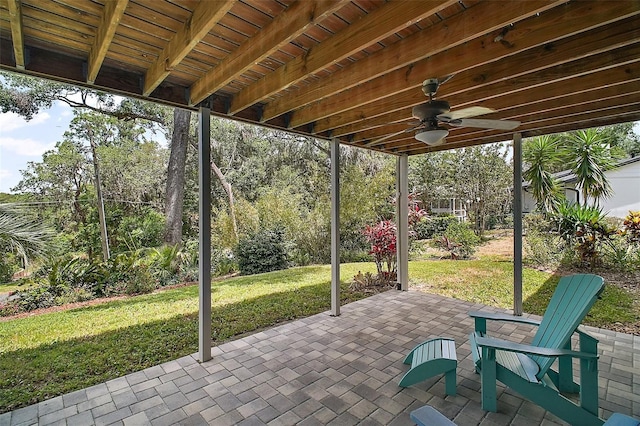 view of patio featuring a ceiling fan