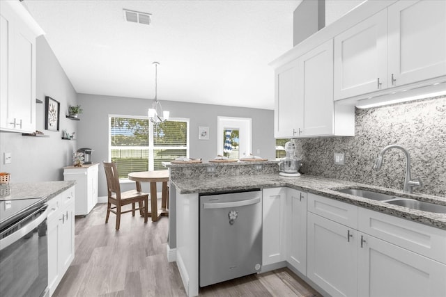 36700 Oconee Ave, Eustis, FL 32736 - kitchen with visible vents, white cabinetry, a sink, backsplash, and stainless steel appliances