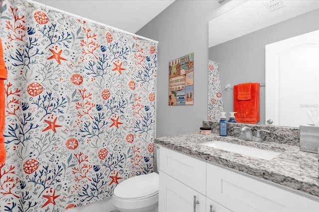 36700 Oconee Ave, Eustis, FL 32736 - bathroom with vanity, toilet, curtained shower, and visible vents