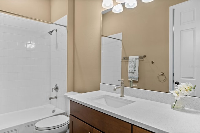 full bath featuring shower / bath combination, vanity, and toilet