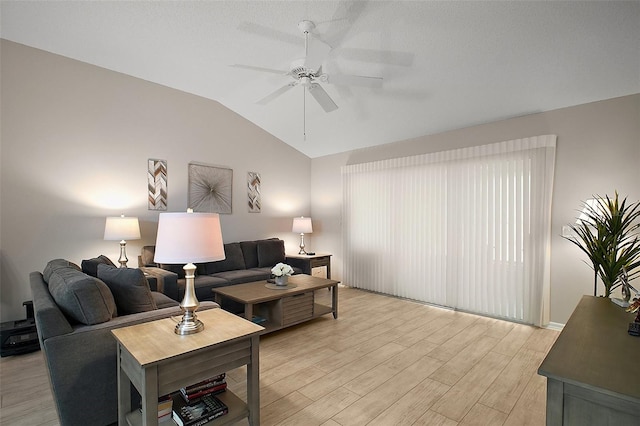 1318 Guerra Ave, The Villages, FL 32159 - living room with light wood-style floors, ceiling fan, and lofted ceiling