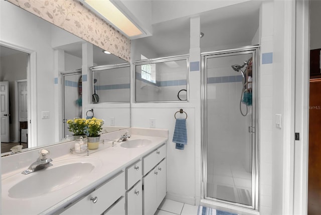 5500 Laver St, Leesburg, FL 34748 - bathroom featuring double vanity, a sink, and a shower stall