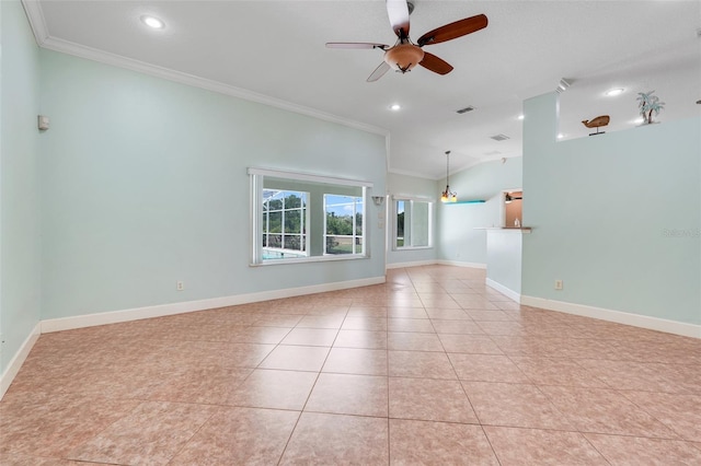8709 Augusta Ct, Clermont, FL 34711 - empty room featuring baseboards, ornamental molding, a ceiling fan, and recessed lighting