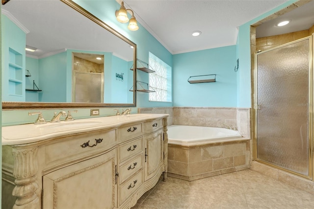 8709 Augusta Ct, Clermont, FL 34711 - full bathroom with double vanity, a bath, tile patterned floors, a shower stall, and a sink