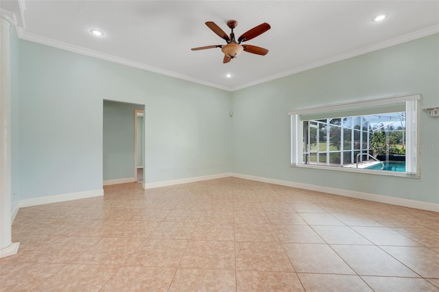 8709 Augusta Ct, Clermont, FL 34711 - spare room featuring crown molding, a ceiling fan, baseboards, and recessed lighting