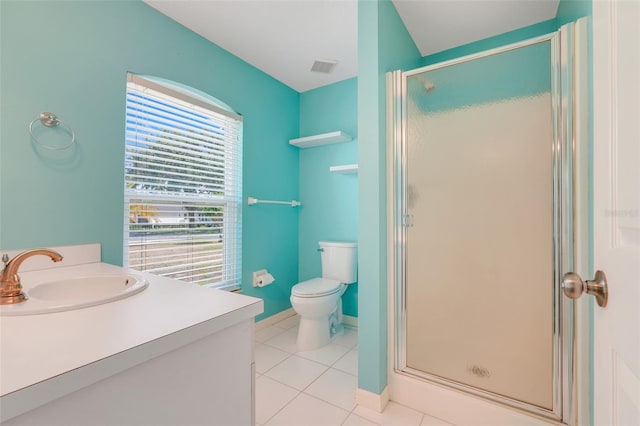 8709 Augusta Ct, Clermont, FL 34711 - bathroom with tile patterned flooring, toilet, baseboards, a shower stall, and visible vents