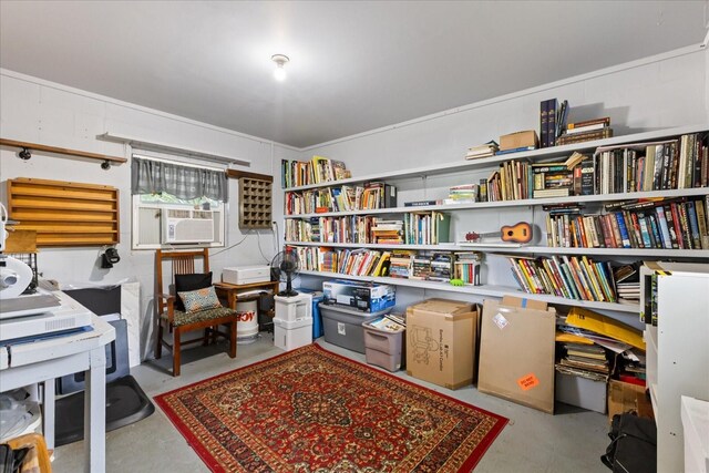 interior space featuring concrete floors and cooling unit