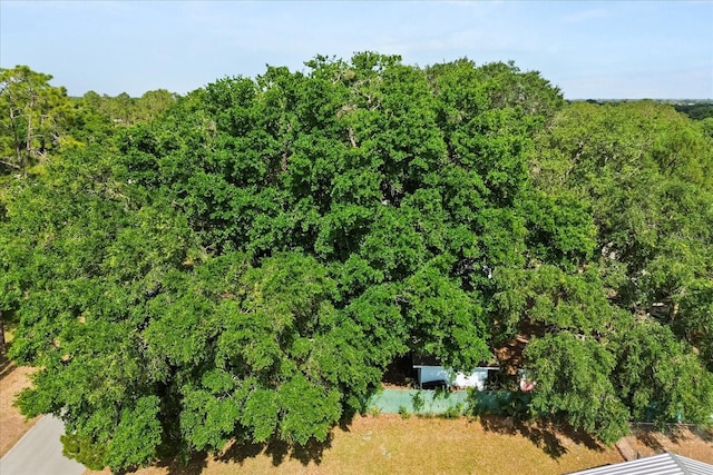 birds eye view of property with a forest view