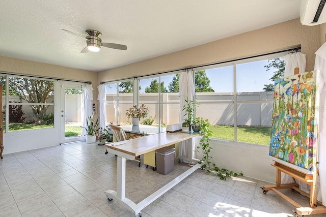 sunroom featuring a wall mounted air conditioner