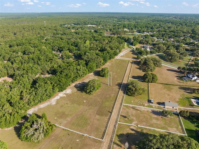birds eye view of property featuring a forest view