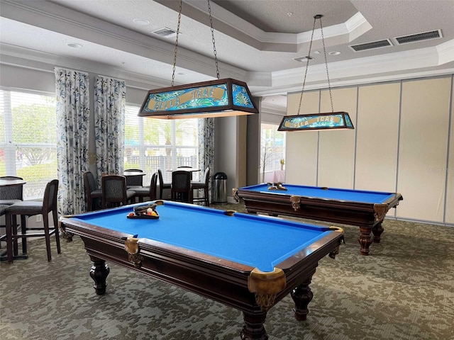 1288 Grady Ln, Davenport, FL 33896 - game room featuring ornamental molding, carpet, billiards table, and a raised ceiling