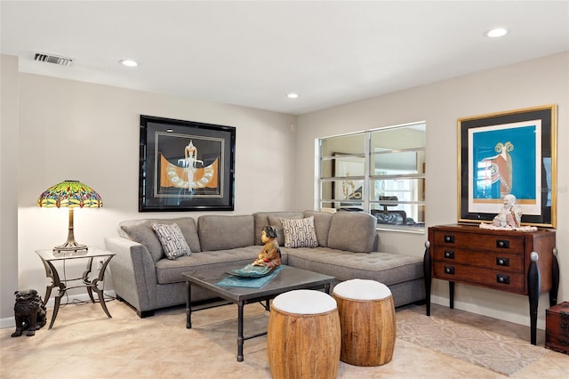 living room with visible vents and recessed lighting